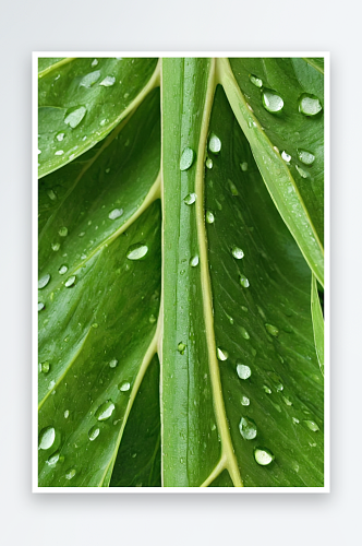 绿色树叶上雨滴图片