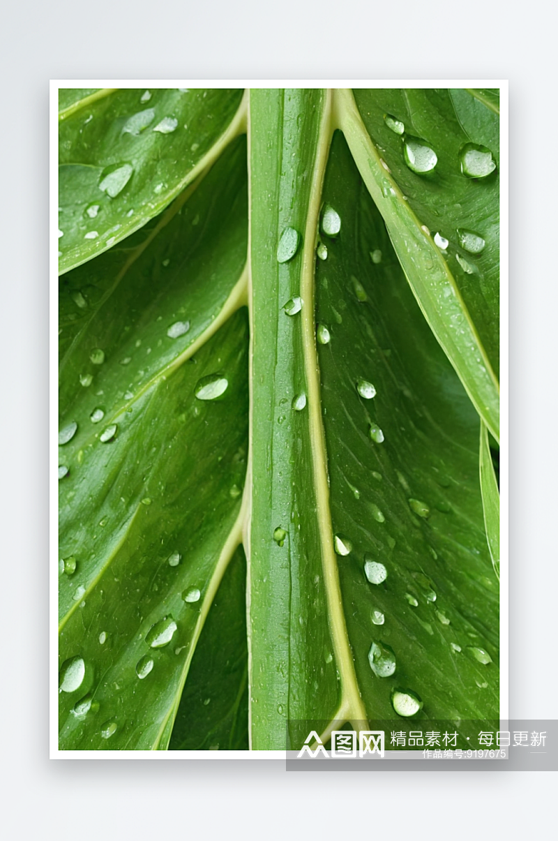 绿色树叶上雨滴图片素材