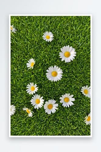 绿色草地上有雏菊花图片