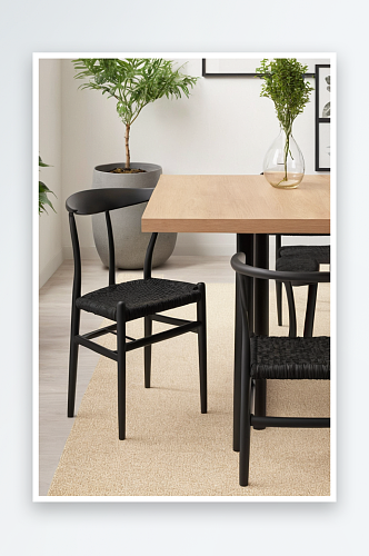 宽敞用餐区坚固山毛榉桌子黑色编织椅子纹理
