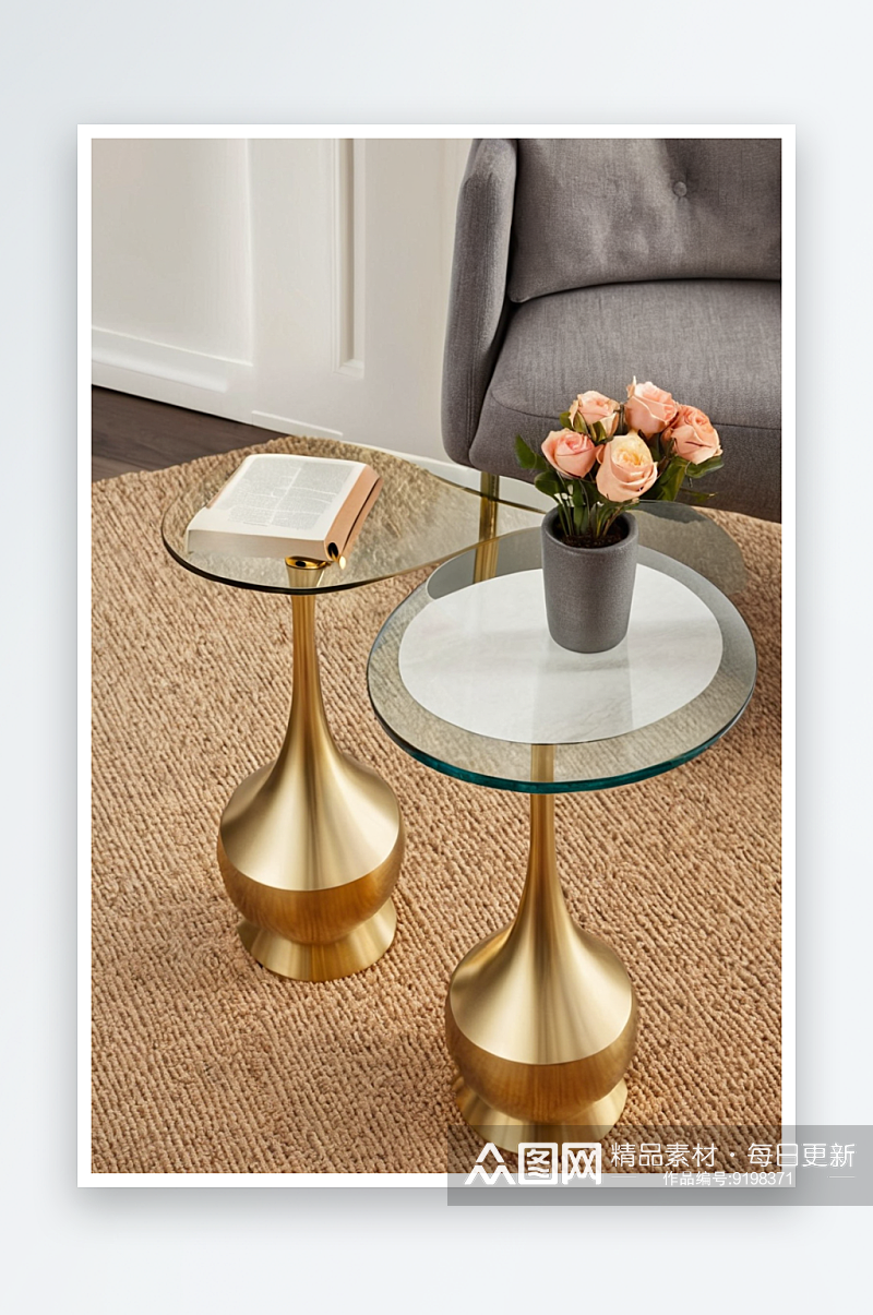 咖啡杯装饰玻璃桌花瓶圆形黄铜玻璃顶强调表素材