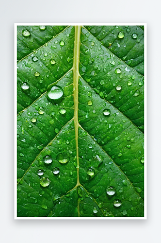 宏观叶子水滴美丽绿叶纹理与水滴近距离拍摄