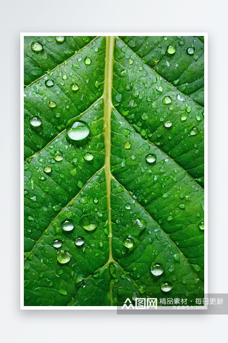 宏观叶子水滴美丽绿叶纹理与水滴近距离拍摄素材