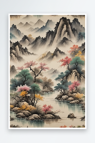 国画写意水墨传统山水四季之春图片
