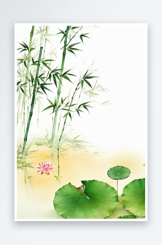 国风水墨画自然风景背景竹子荷花池塘图片