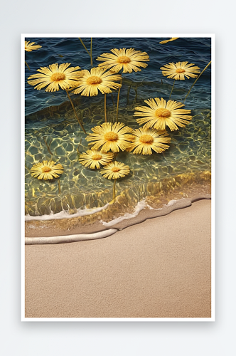 国潮复古水边黄色花手机竖版图片