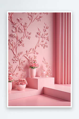 粉色产品展台三维场景图片
