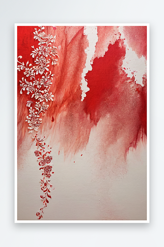 抽象背景红色墨水白色画布上滑动纹理图片