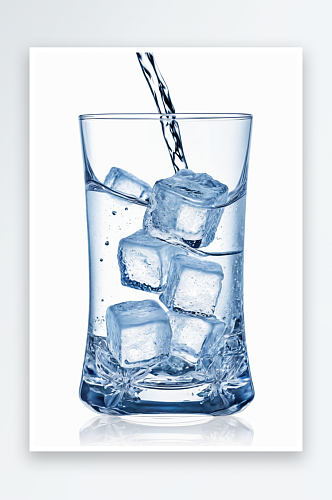 杯子水白色背景下玻璃中冰块特写镜头图片