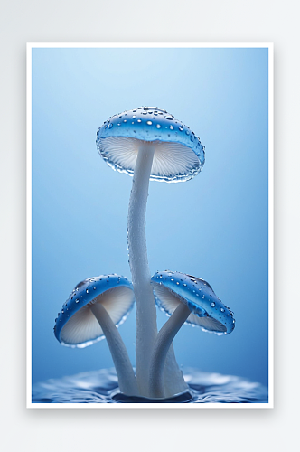 水滴碰撞水蘑菇一个蓝色背景图片