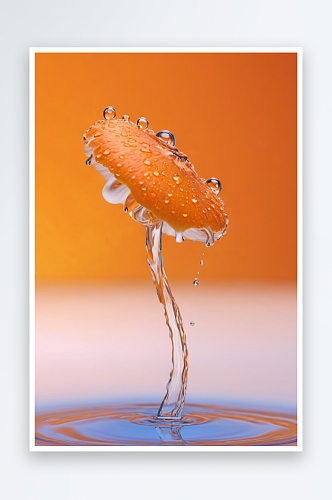 水滴碰撞水蘑菇一个橙色背景图片
