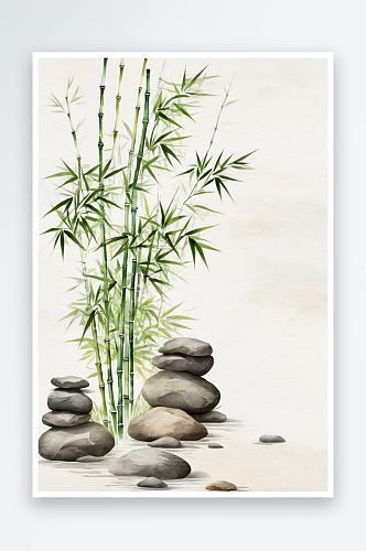 水彩古风竹子竹石图片