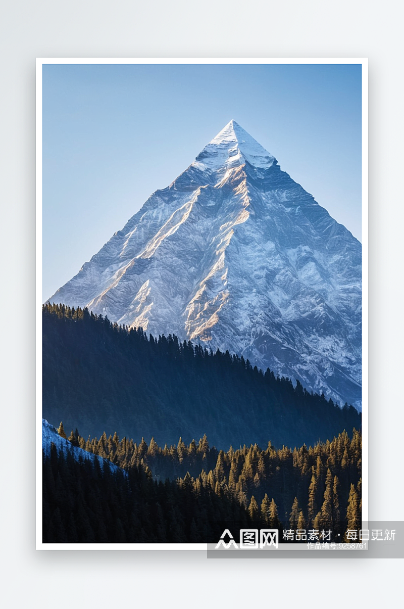 雪山山蓝天雪峰林芝山峰地形森林金字塔图片素材