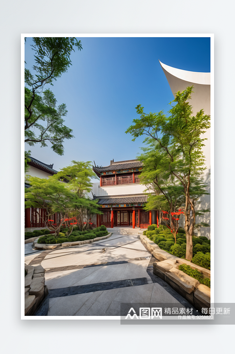 现代新中式风格酒店园林景观图片素材
