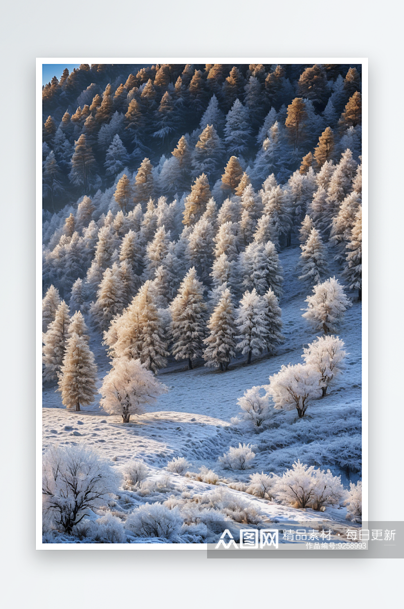 秋冬季川西高原霜降大雪森林自然风光图片素材