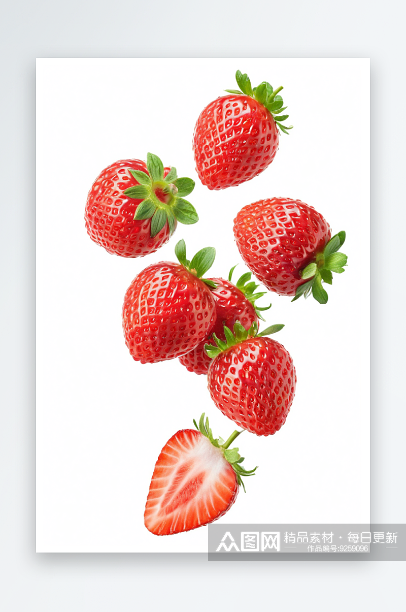 落草莓孤立白色背景剪辑路径全景深高质量照素材