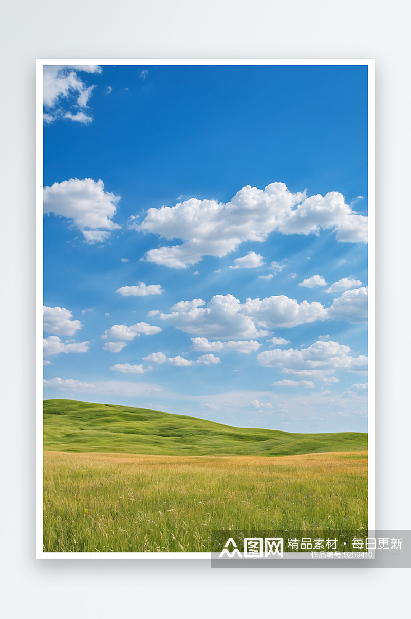 大草原夏日风景与蓝天白云背景图片素材