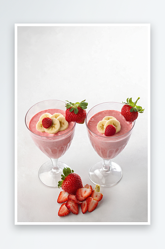 草莓香蕉奶昔草莓甜点浅灰色背景图片