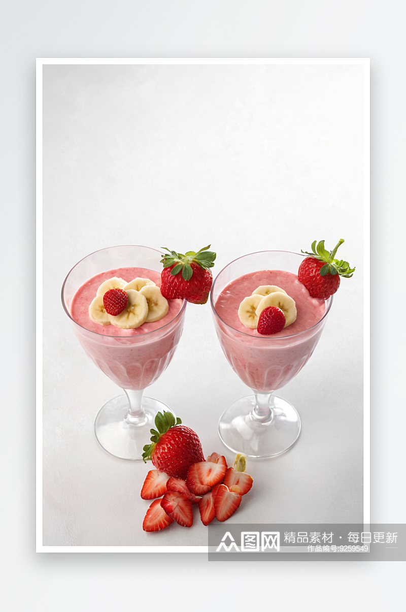 草莓香蕉奶昔草莓甜点浅灰色背景图片素材