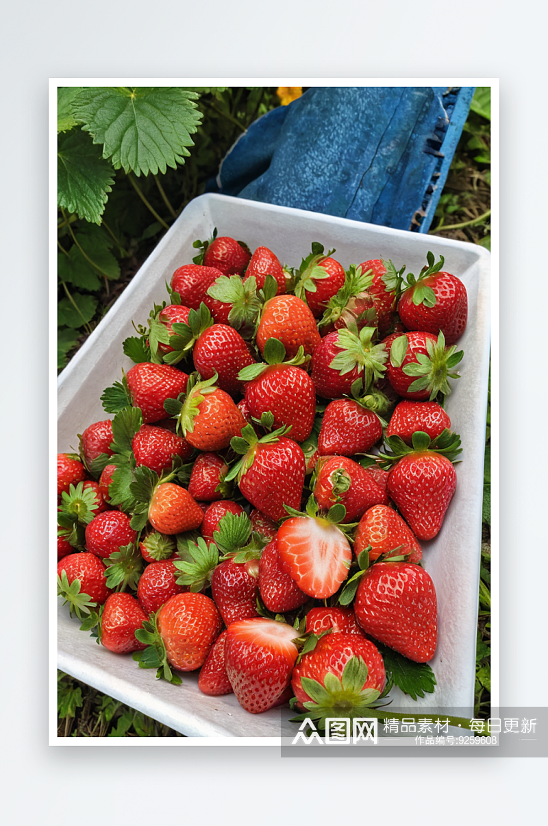 草莓果实红色自然底色带叶子草莓侧视图草莓素材