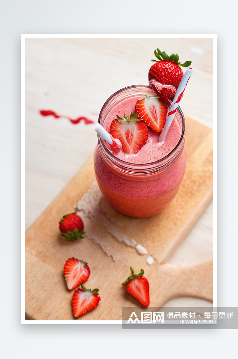 草莓冰沙草莓切片放砧板上图片素材