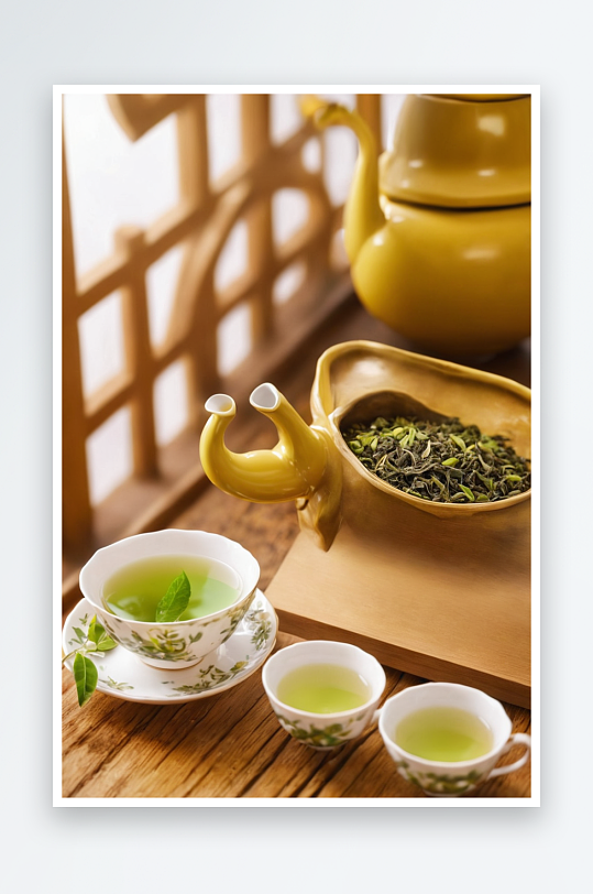 杯子里绿茶清新元素图片