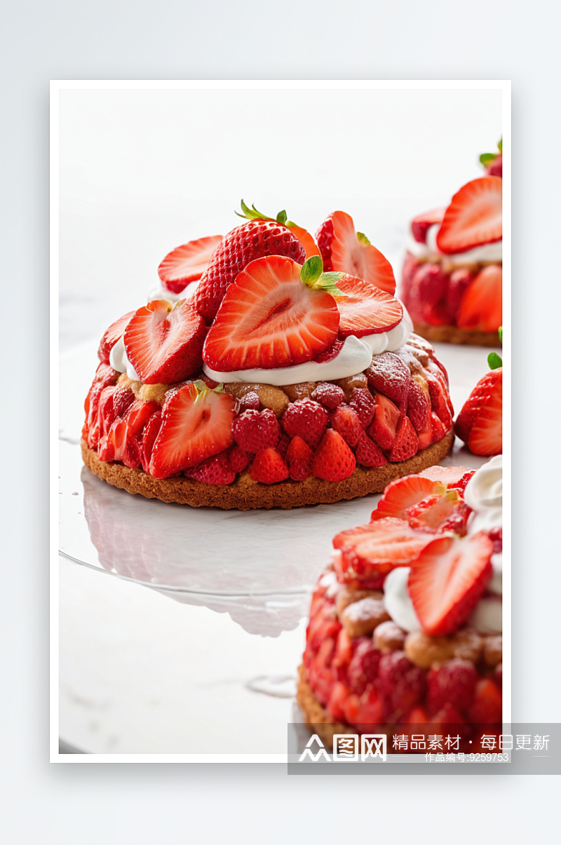 白色石底座上美味草莓酥饼图片素材
