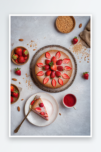 自制小麦粉杏仁草莓蛋糕图片
