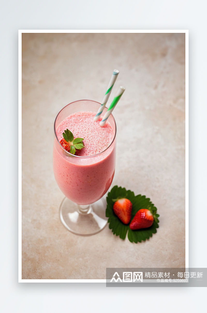 一杯新鲜草莓奶昔草莓冰沙配新鲜草莓图片素材