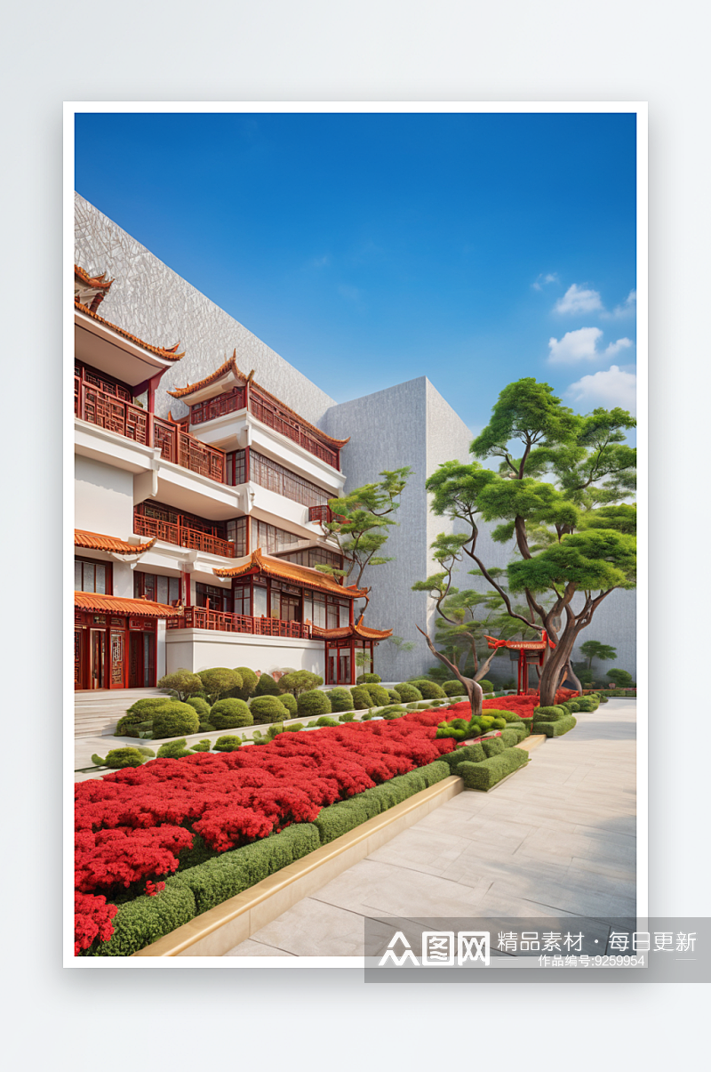 现代新中式风格酒店园林景观图片素材