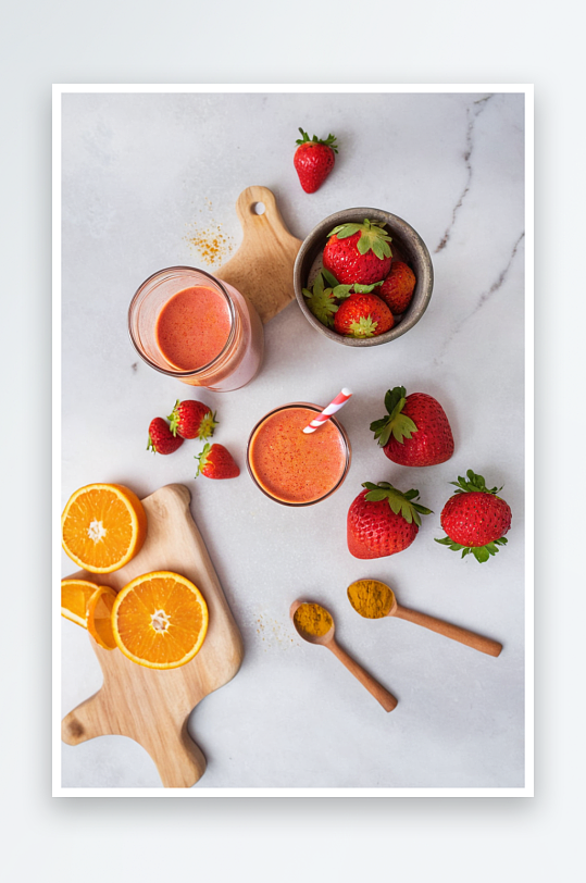石草莓橙冰沙配姜黄肉桂图片