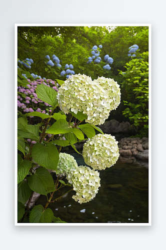 春天公园盛开绣球花花海图片