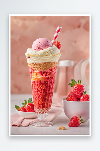 草莓芝士冰激凌奶茶图片