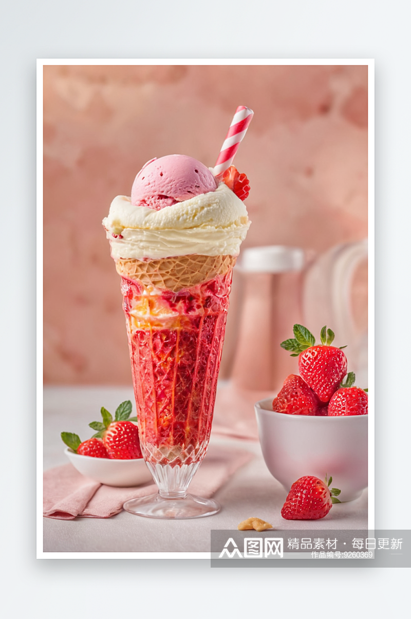 草莓芝士冰激凌奶茶图片素材