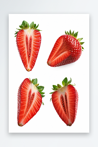 草莓减半孤立白色背景与修剪路径图片