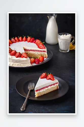 草莓蛋糕加鲜奶油图片