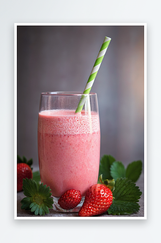一杯新鲜草莓奶昔草莓冰沙配新鲜草莓图片