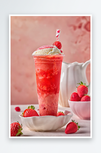 草莓芝士冰激凌奶茶图片