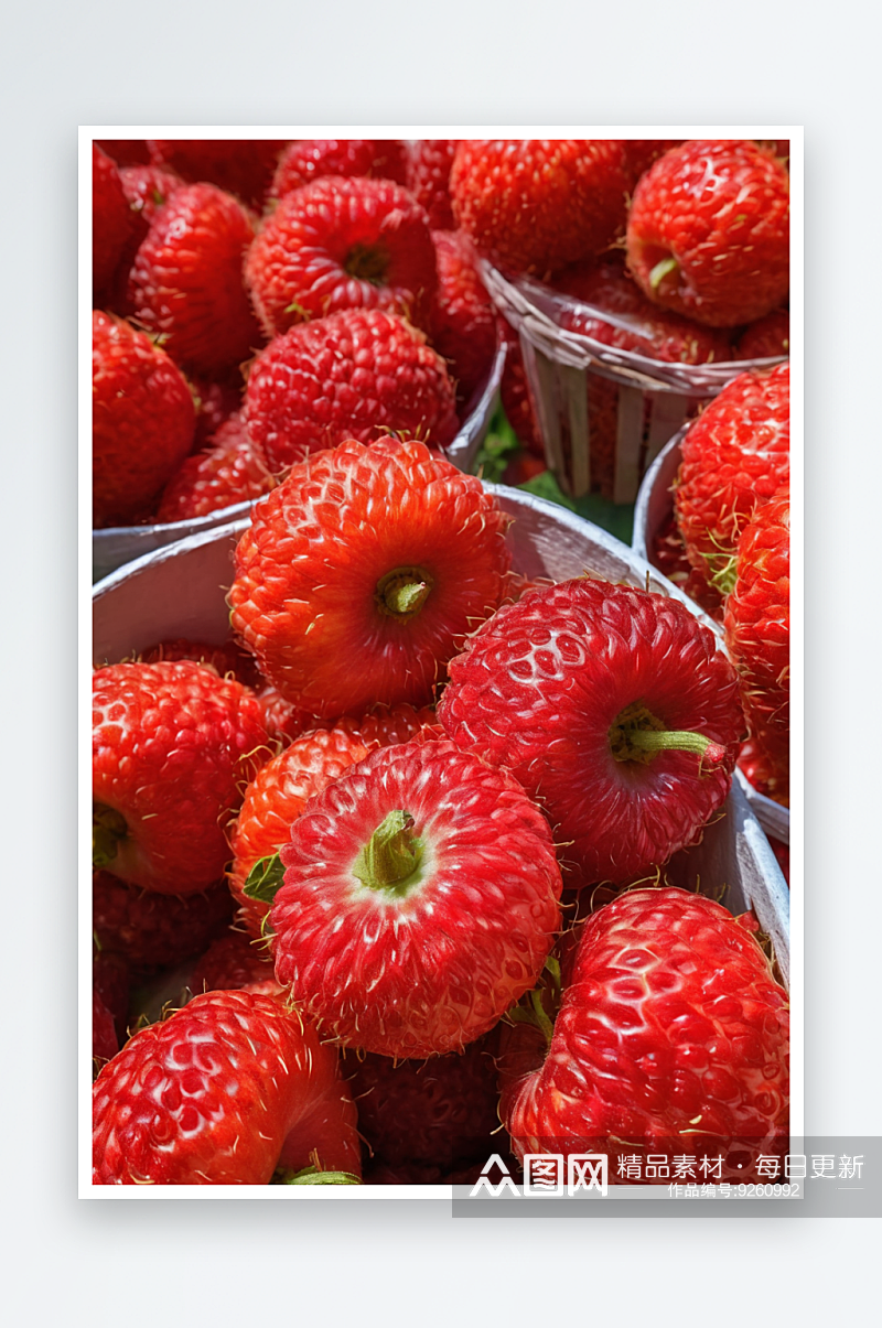 草莓盒装香甜成熟收获完美图片素材