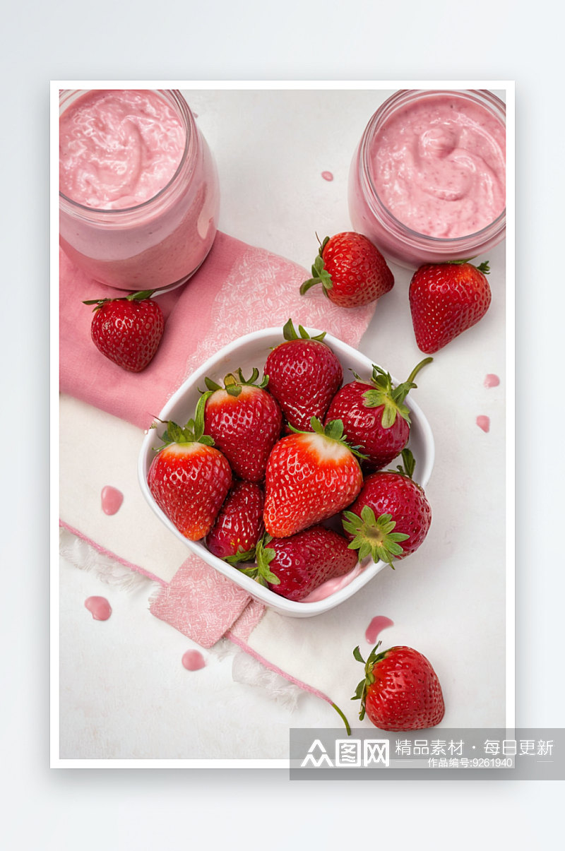 草莓酸奶新鲜草莓图片素材