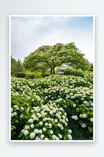 春天公园盛开绣球花花海图片