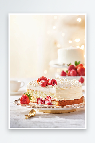草莓蛋糕加鲜奶油图片