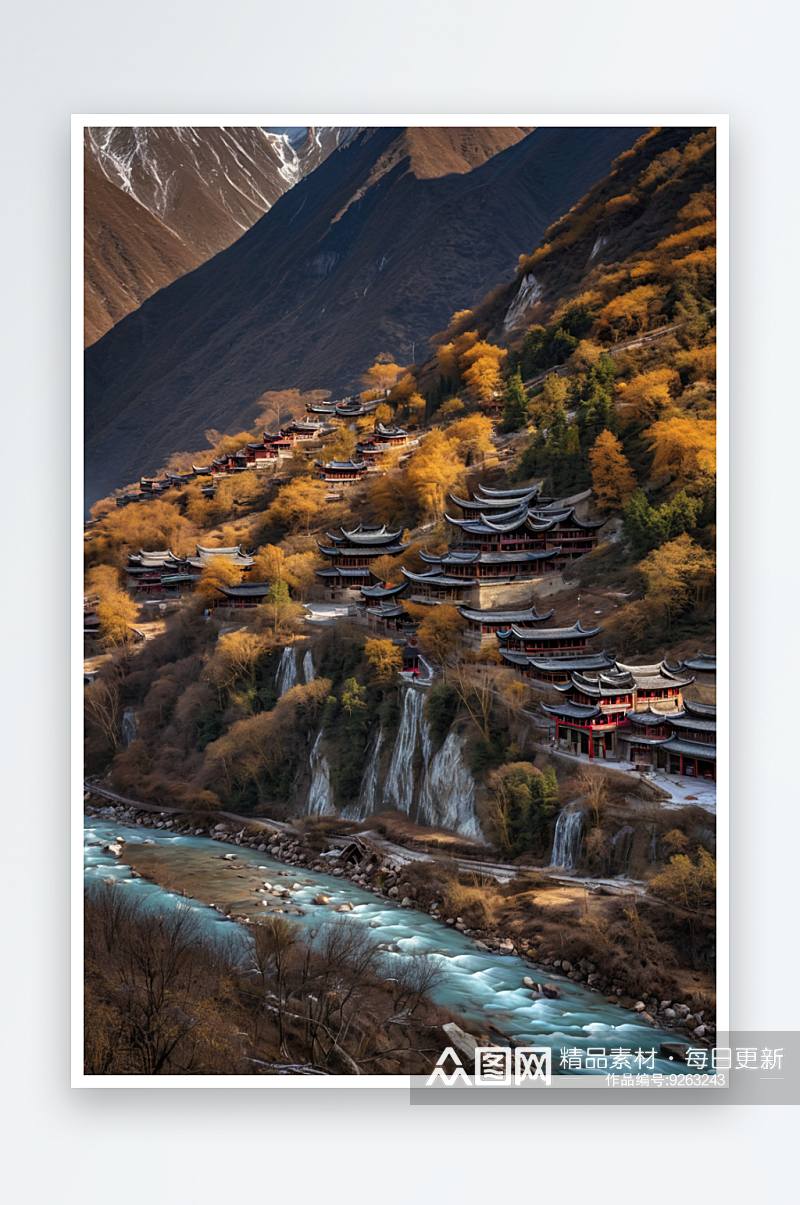 川西蜀山川藏风光道路山水垭口雪山藏寨图片素材