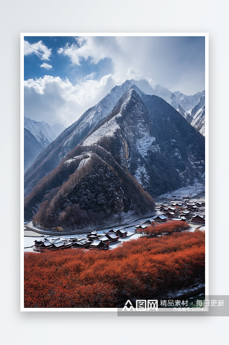川西蜀山川藏风光道路山水垭口雪山藏寨图片素材