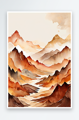 数码水彩暖色调山脉抽象图形海报背景图片