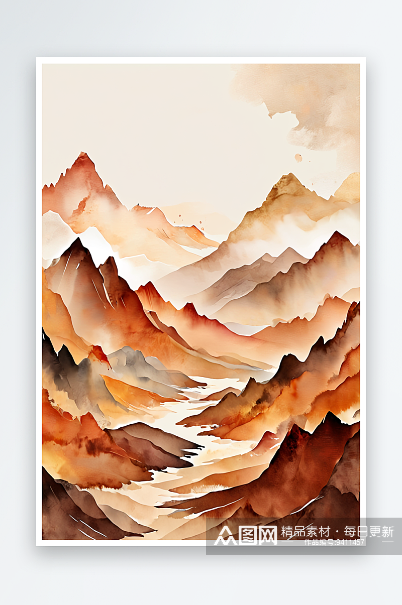 数码水彩暖色调山脉抽象图形海报背景图片素材