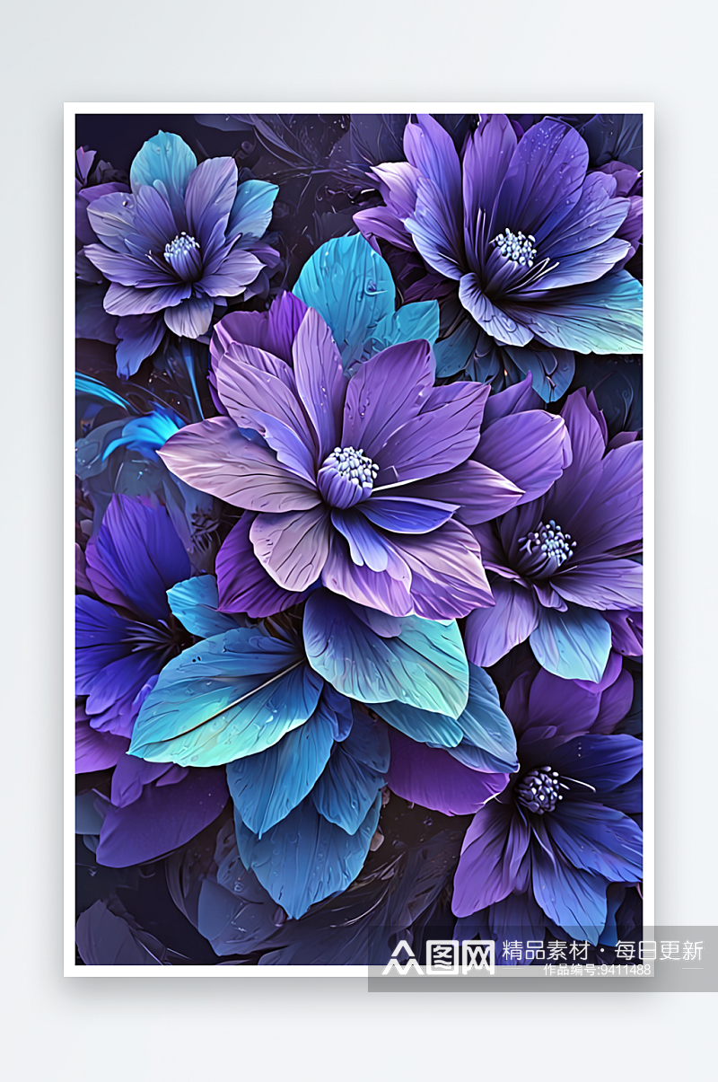 数码蓝紫色花朵纹理装饰抽象图形海报背景图素材