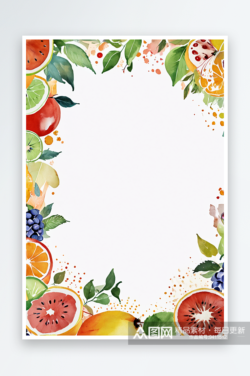 数码复古水彩水果边框装饰抽象图形海报背景素材