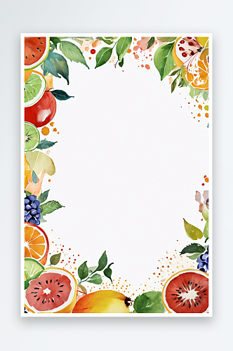 数码复古水彩水果边框装饰抽象图形海报背景