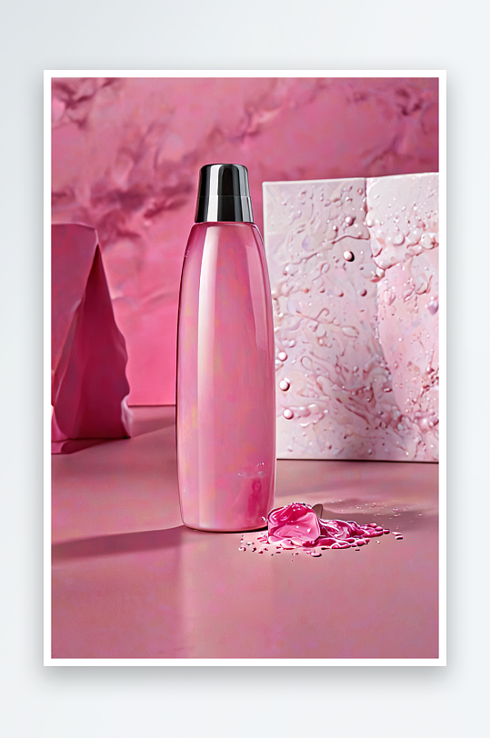 美容产品瓶子洗发水粉红色抽象背景图片